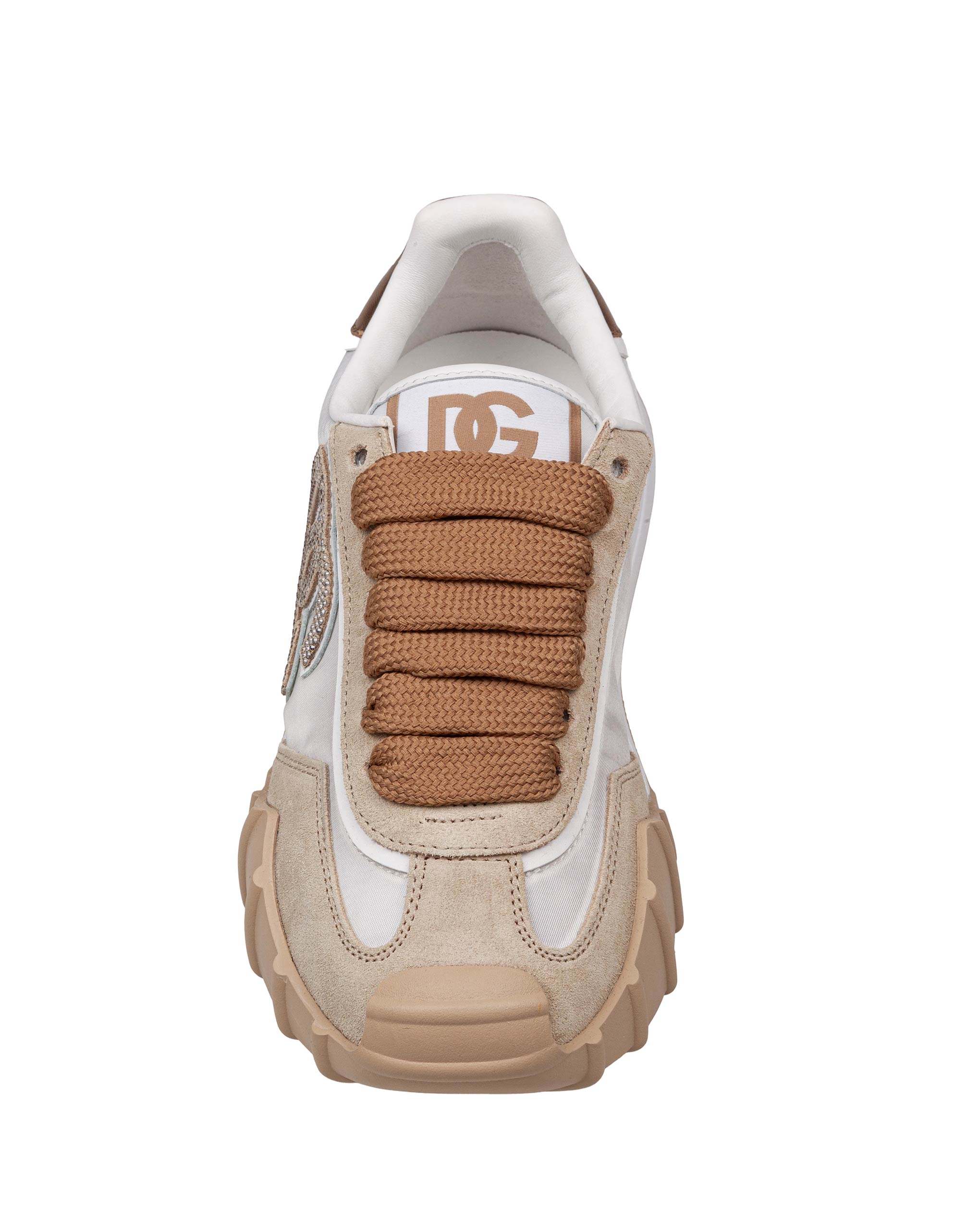 DOLCE E GABBANA SNEAKERS ATHLETIC IN TESSUTO CAMOSCIO COLORE BIANCO E ORO