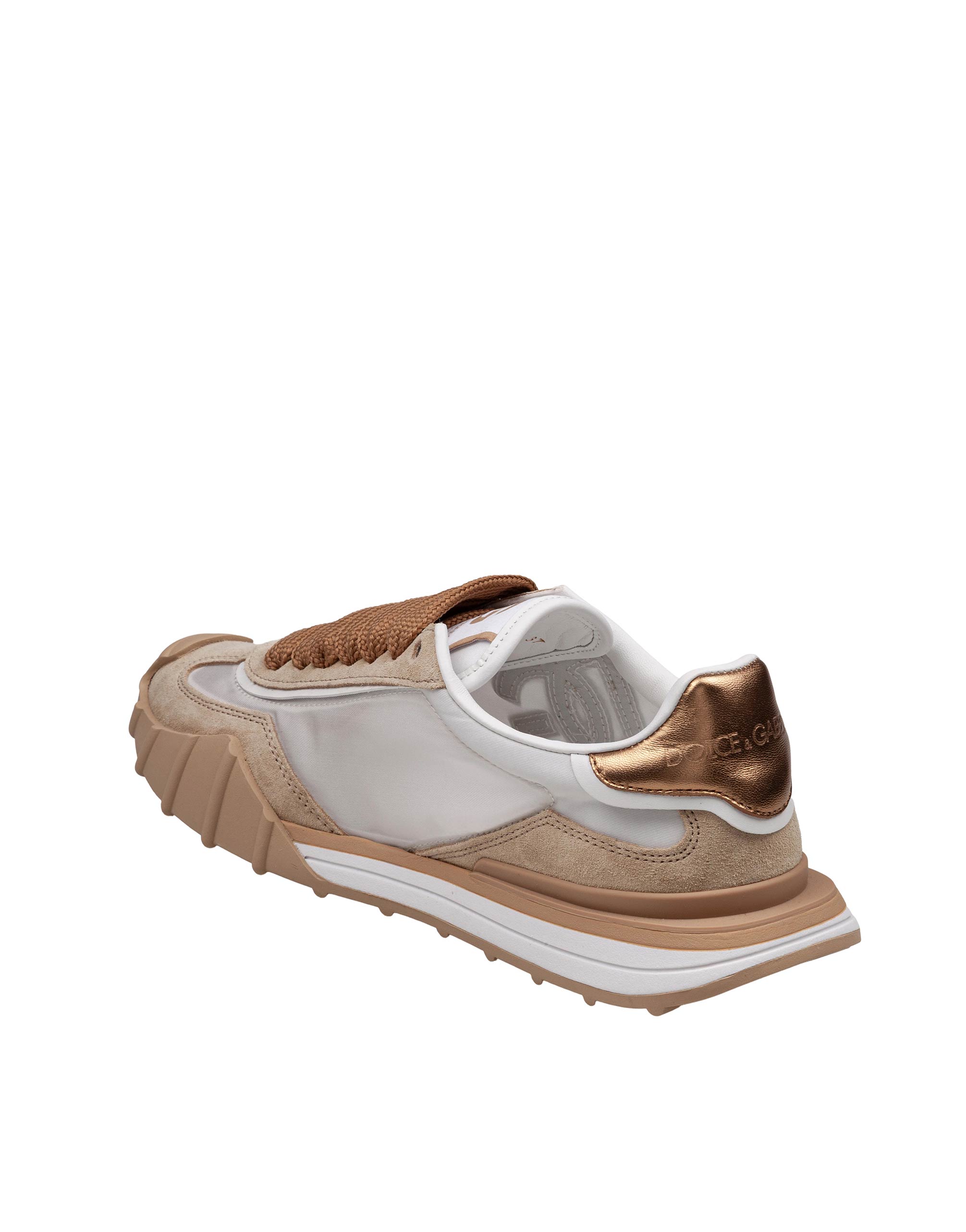 DOLCE E GABBANA SNEAKERS ATHLETIC IN TESSUTO CAMOSCIO COLORE BIANCO E ORO