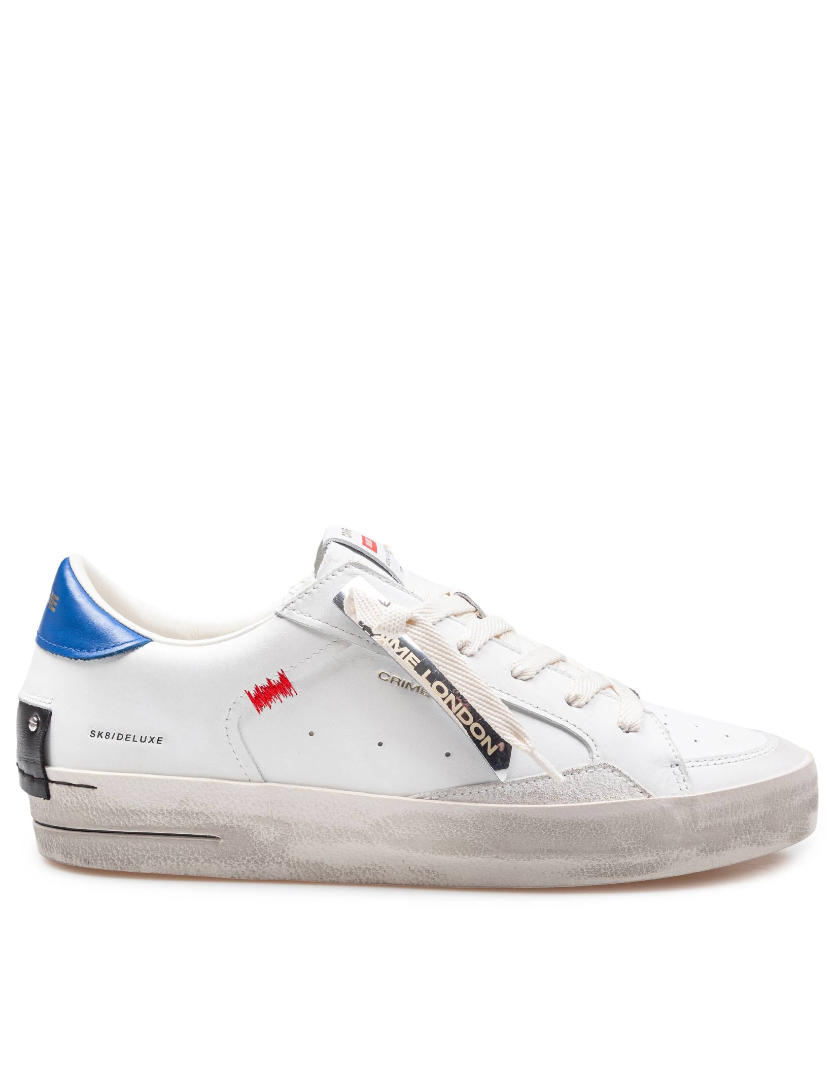 CRIME SNEAKERS K8 DELUXE IN WHITE AND BLUE LEATHER