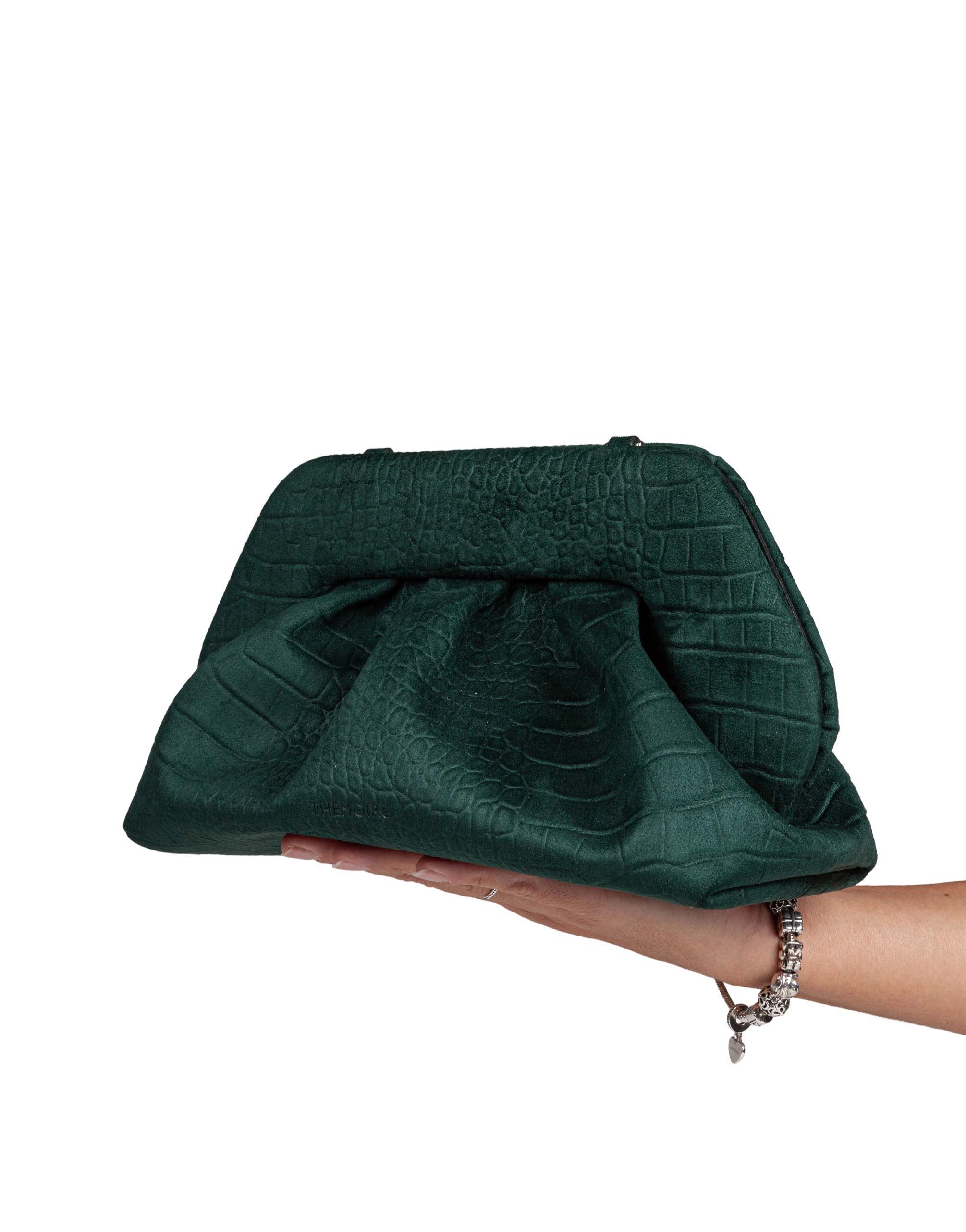 THEMOIRè BIOS CLUTCH IN SUEDE EFFETTO COCCODRILLO COLORE PINO