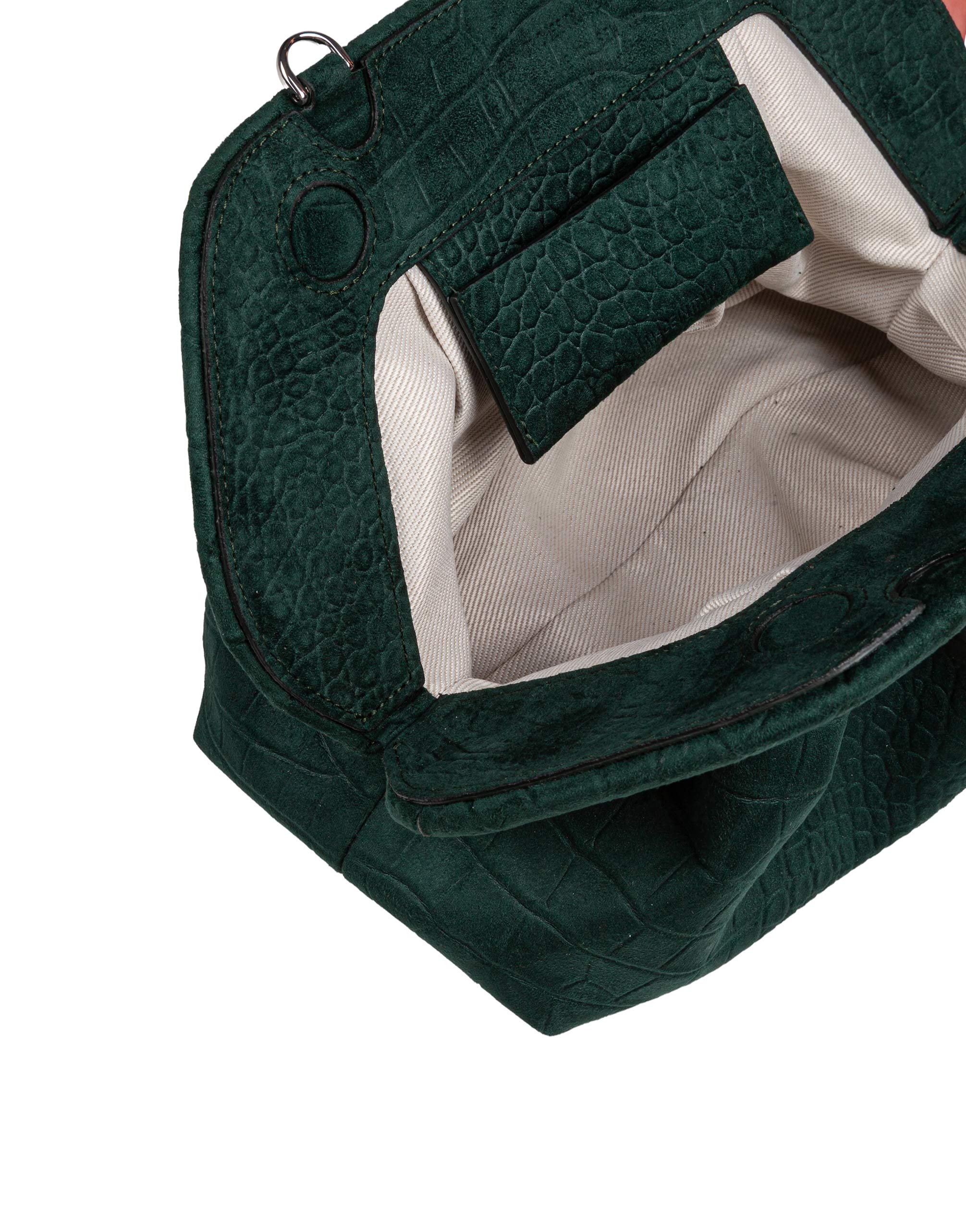 THEMOIRè BIOS CLUTCH IN SUEDE EFFETTO COCCODRILLO COLORE PINO