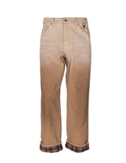 GOLDEN GOOSE BEIGE COTTON TROUSERS WITH CHECK DETAILS