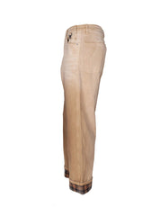 GOLDEN GOOSE BEIGE COTTON TROUSERS WITH CHECK DETAILS