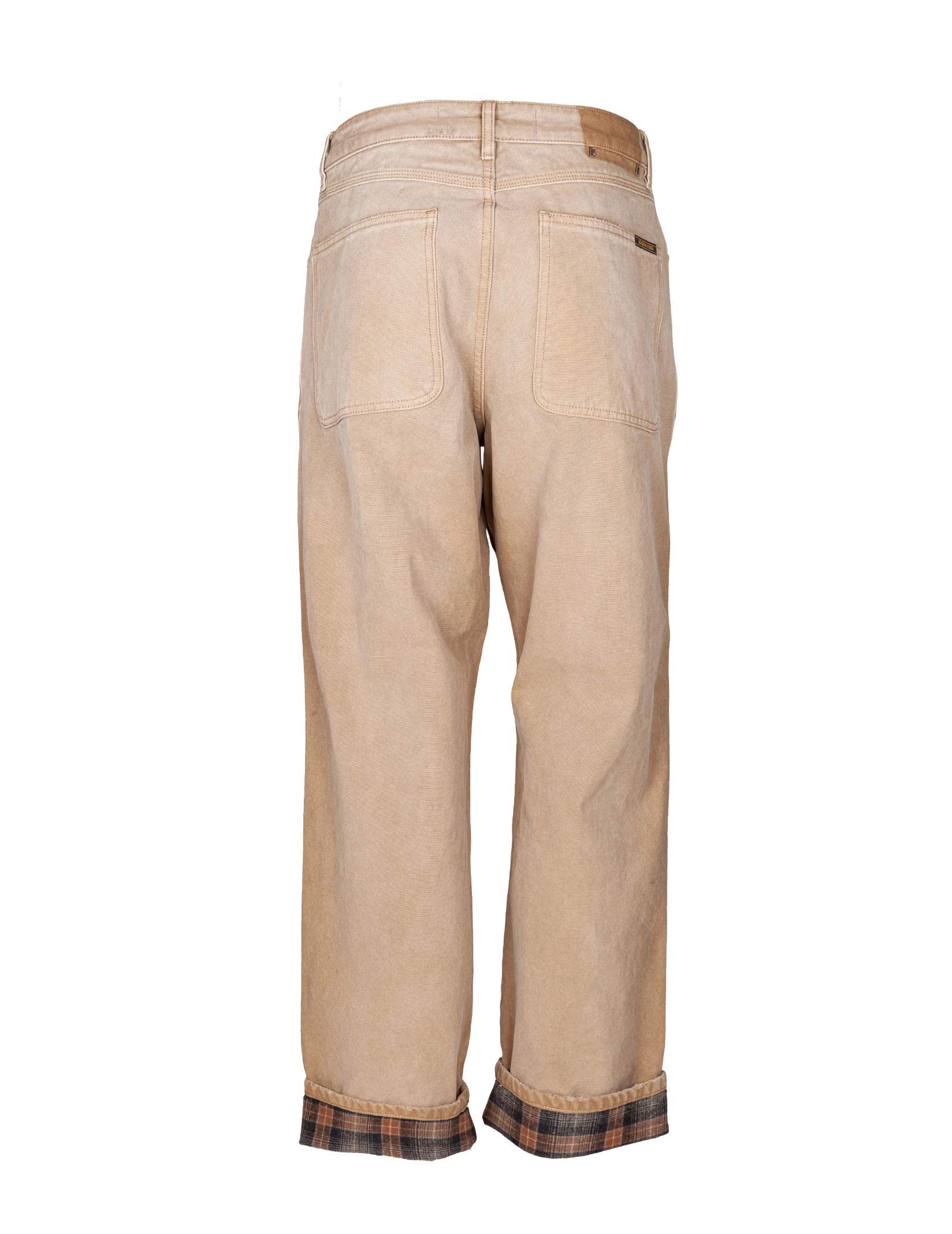 GOLDEN GOOSE BEIGE COTTON TROUSERS WITH CHECK DETAILS