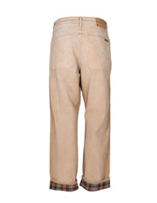 GOLDEN GOOSE BEIGE COTTON TROUSERS WITH CHECK DETAILS
