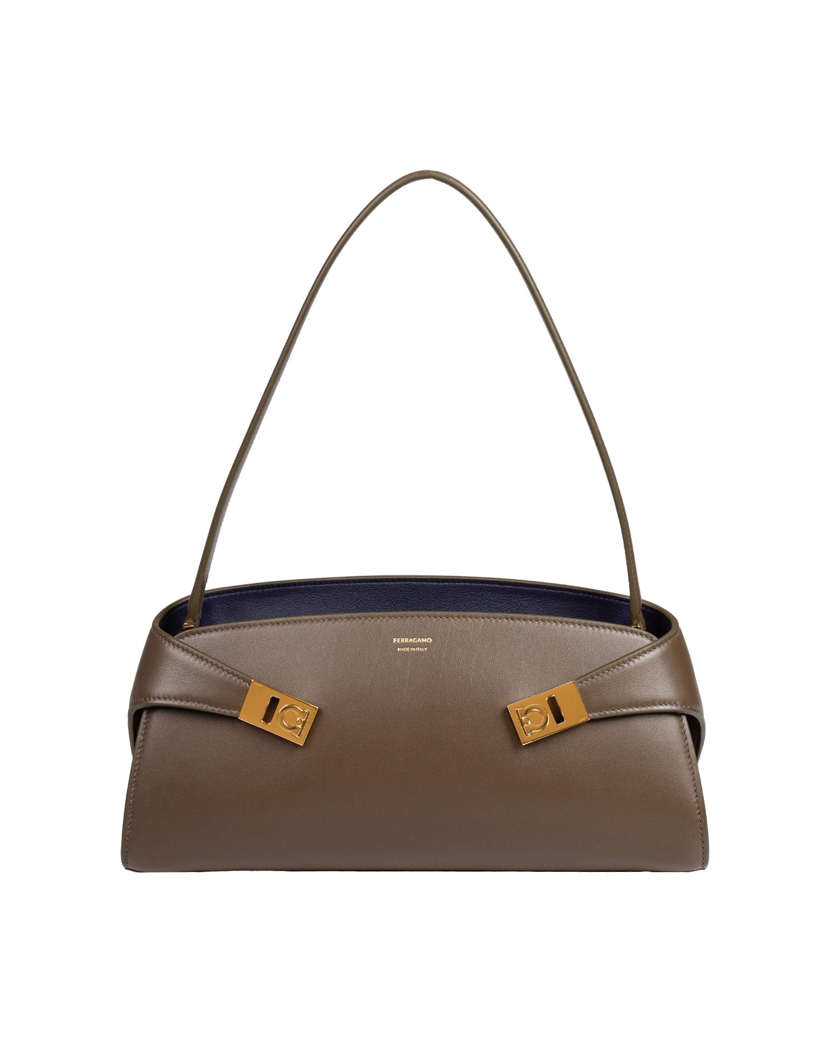 FERRAGAMO BORSA A SPALLA HUG IN PELLE OLIVA