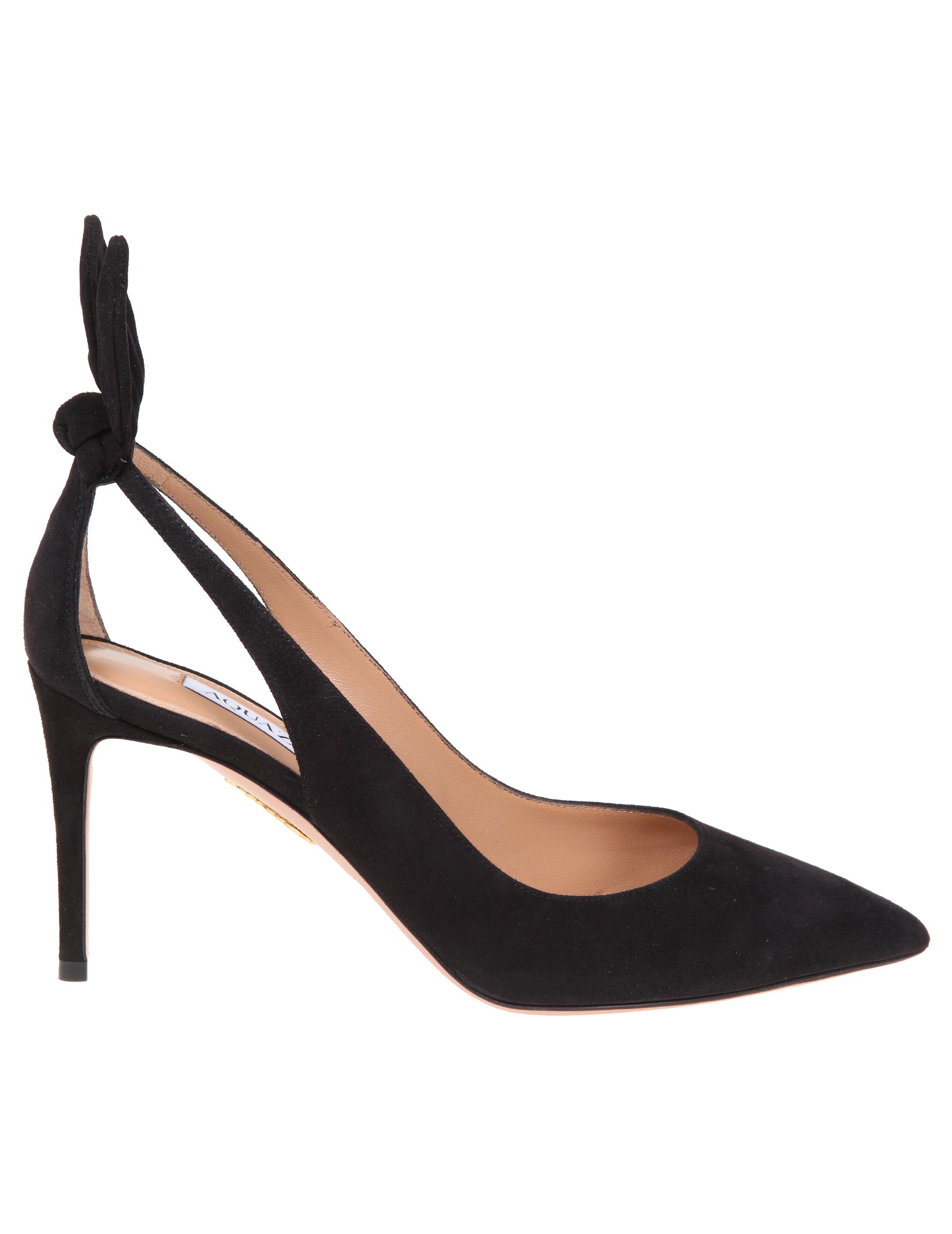 AQUAZZURA BOW TIE PUMP 85 IN CAMOSCIO COLORE NERO