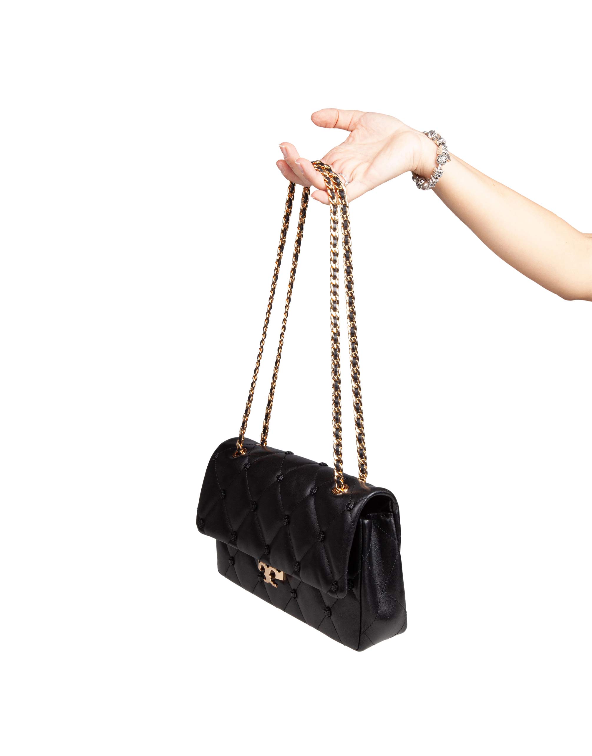 TORY BURCH SPANNA BUNNY KNOT QUILTED LEATHER BAG