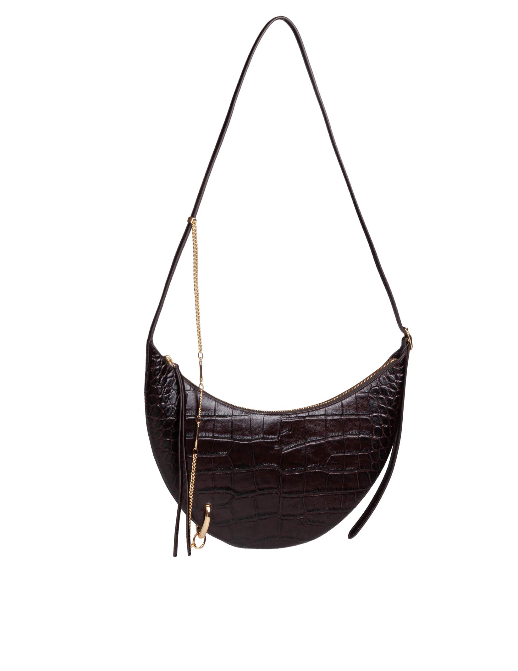 TORY BURCH PIERCED CROC-EMBOSSED SHOULDER BAG