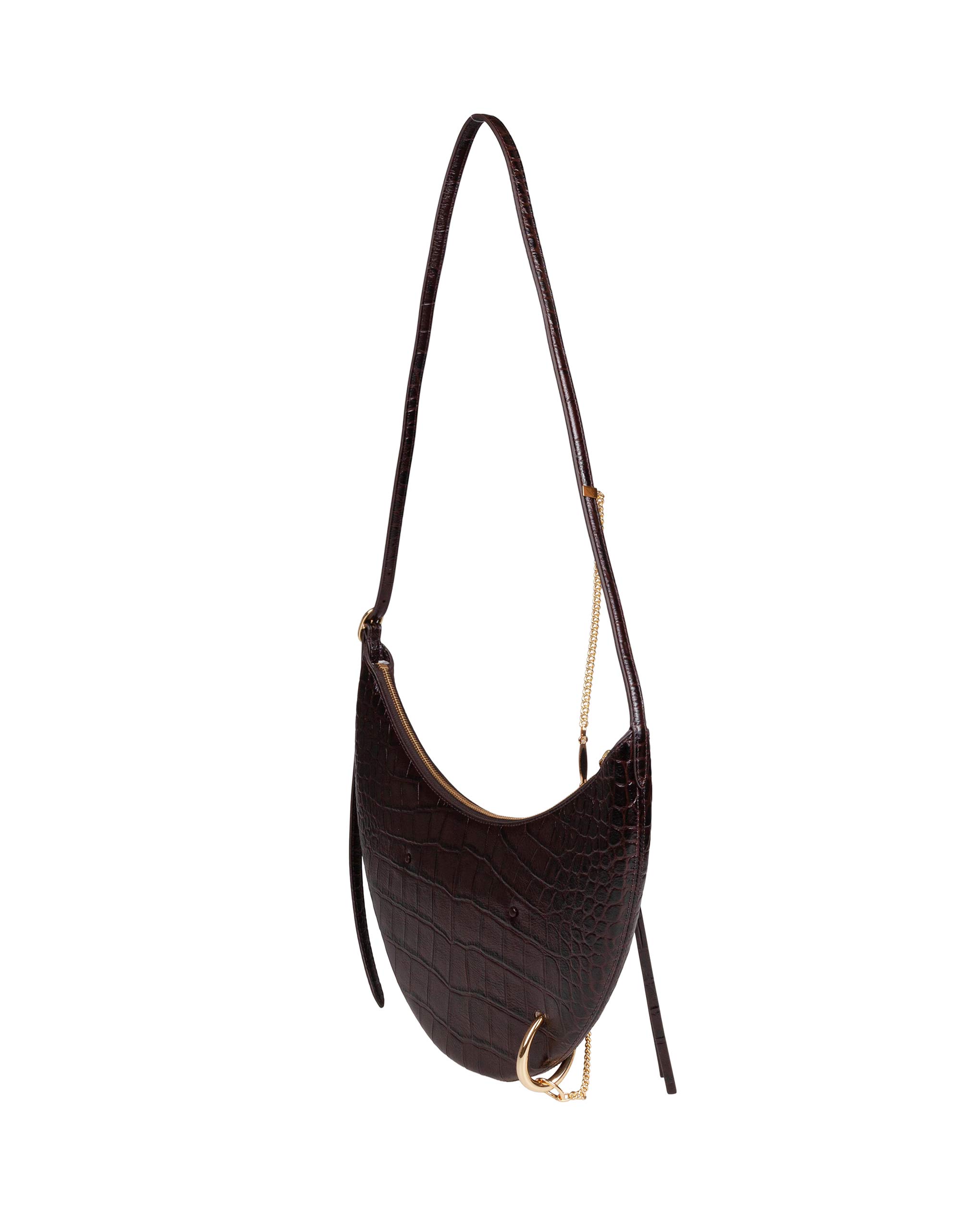 TORY BURCH PIERCED CROC-EMBOSSED SHOULDER BAG