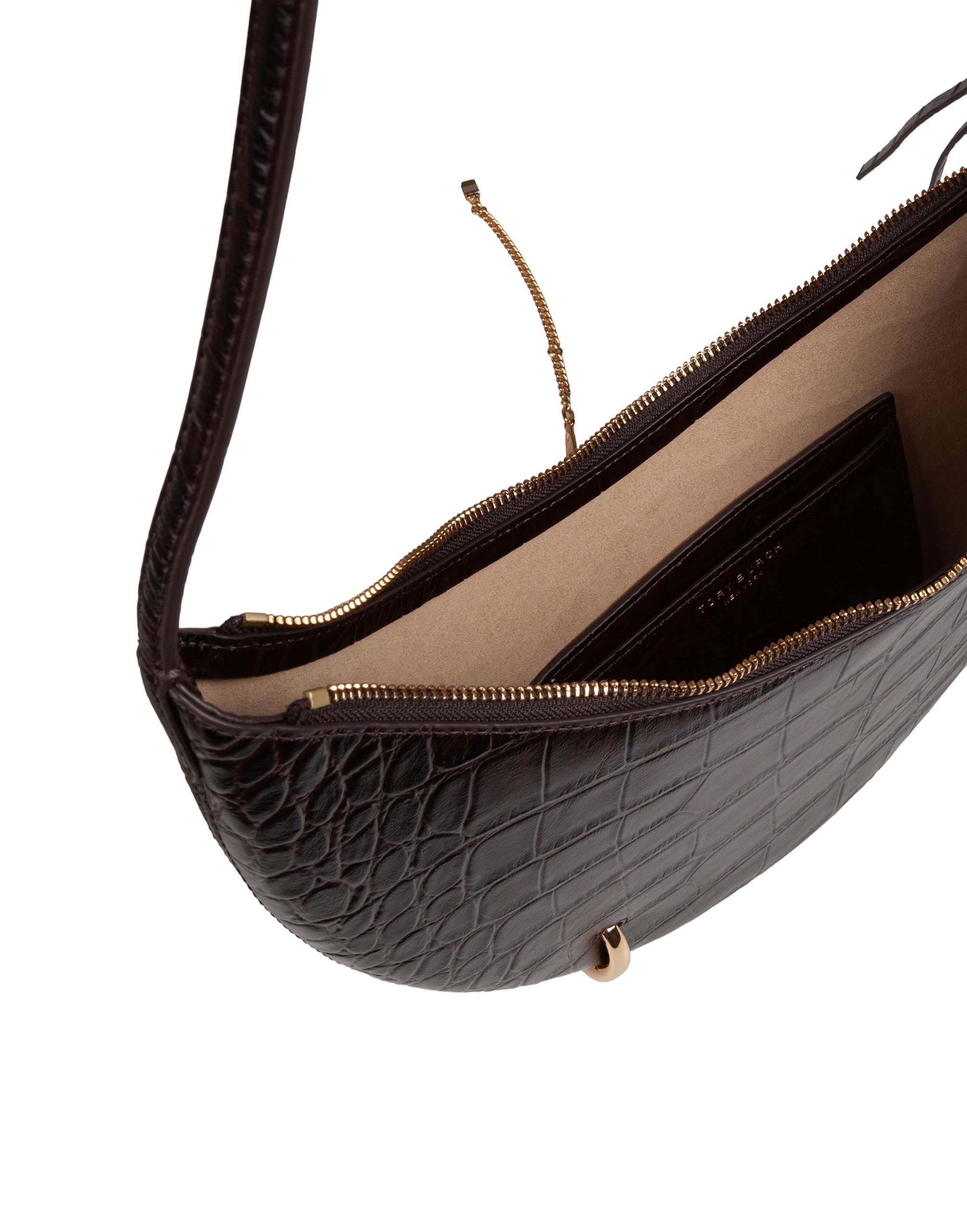 TORY BURCH PIERCED CROC-EMBOSSED SHOULDER BAG