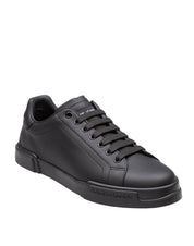 DOLCE & GABBANA PORTOFINO SNEAKERS IN BLACK NAPPA LEATHER