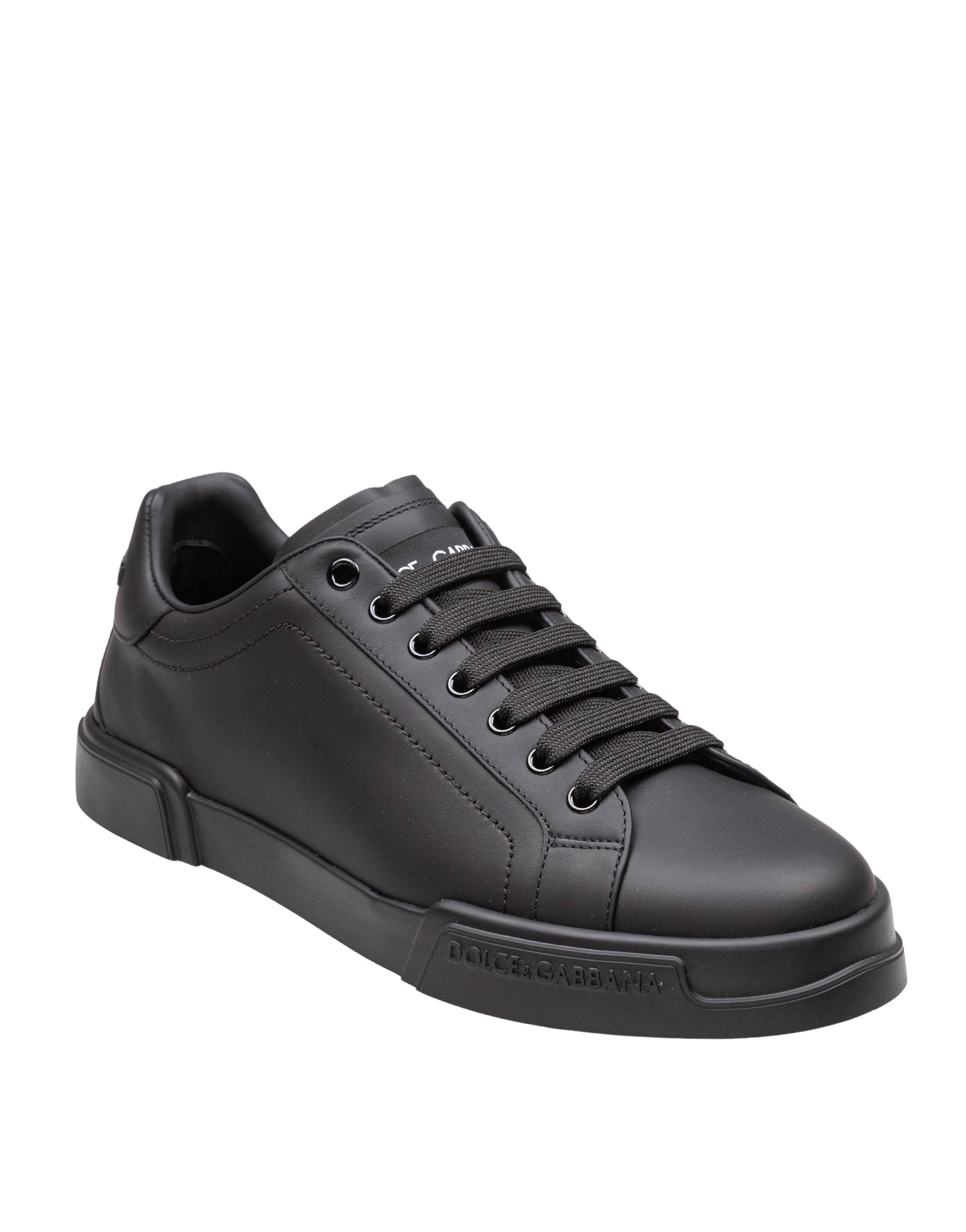 DOLCE & GABBANA PORTOFINO SNEAKERS IN BLACK NAPPA LEATHER