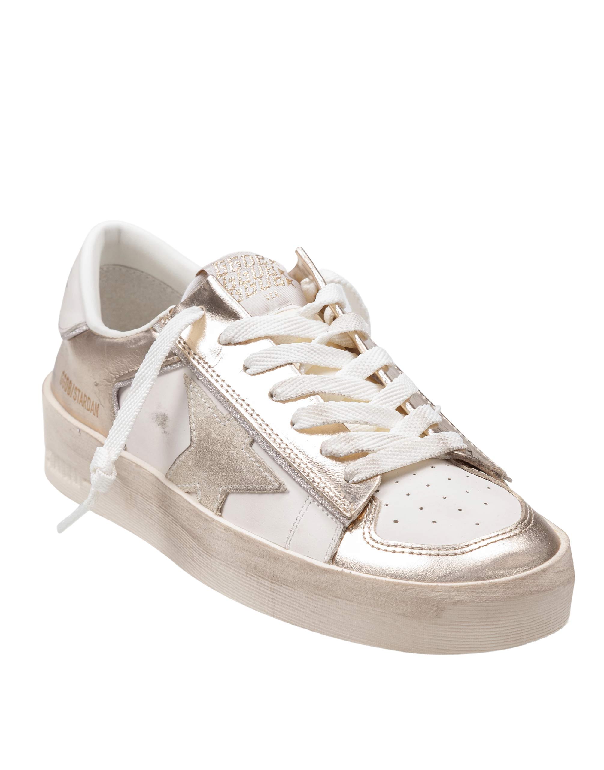 GOLDEN GOOSE STARDAN PLATINUM LEATHER SNEAKERS