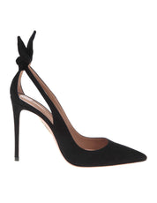 AQUAZZURA BOW TIE PUMP 85 IN CAMOSCIO COLORE NERO