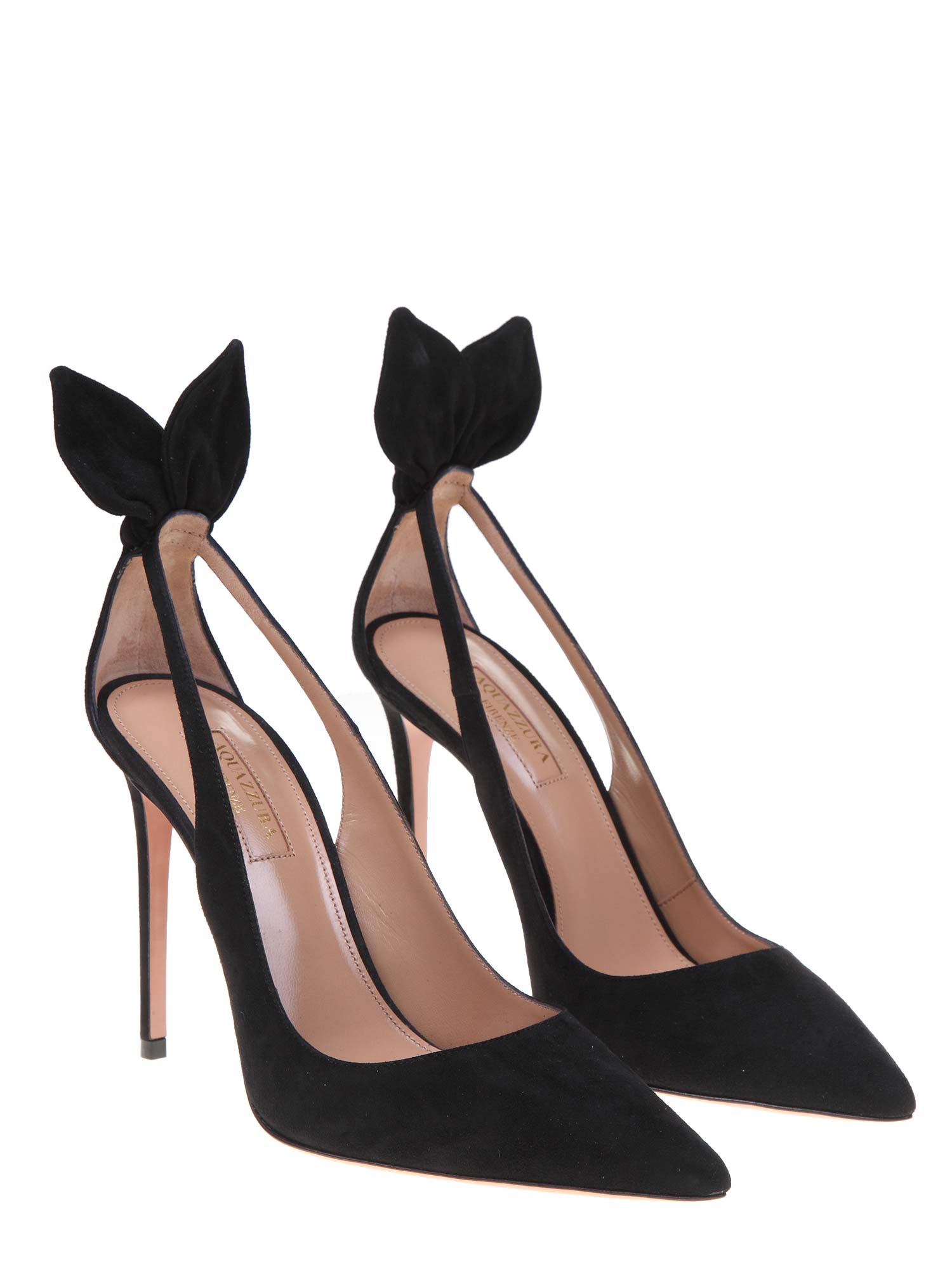 AQUAZZURA BOW TIE PUMP 85 IN CAMOSCIO COLORE NERO