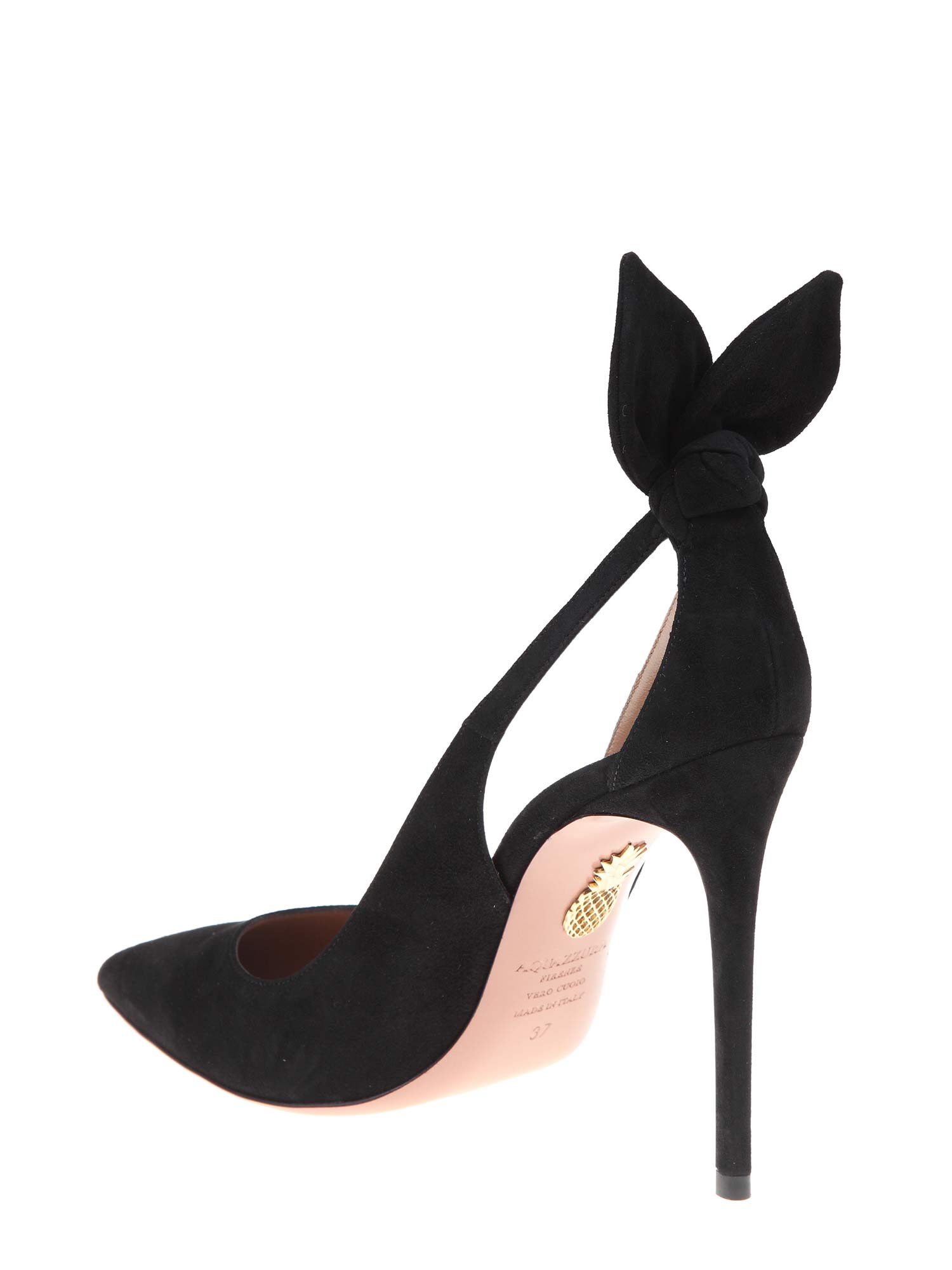 AQUAZZURA BOW TIE PUMP 85 IN CAMOSCIO COLORE NERO