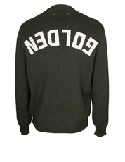 GOLDEN GOOSE COTTON CREW NECK SWEATER WITH GOLDEN WRITING ON THE BACK GREEN