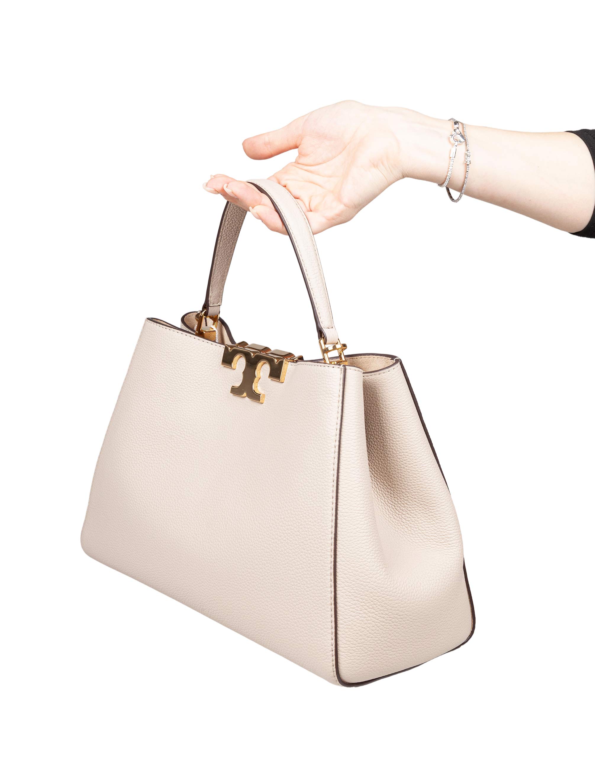 TORY BURCH ELEANOR LEATHER SATCHEL BAG STONE