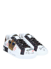 DOLCE & GABBANA PORTOFINO LEATHER SNEAKERS WITH EMBROIDERY AND PATCHES