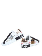 DOLCE & GABBANA PORTOFINO LEATHER SNEAKERS WITH EMBROIDERY AND PATCHES