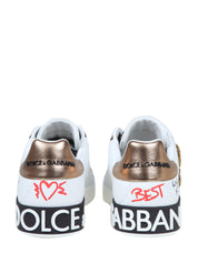 DOLCE & GABBANA PORTOFINO LEATHER SNEAKERS WITH EMBROIDERY AND PATCHES