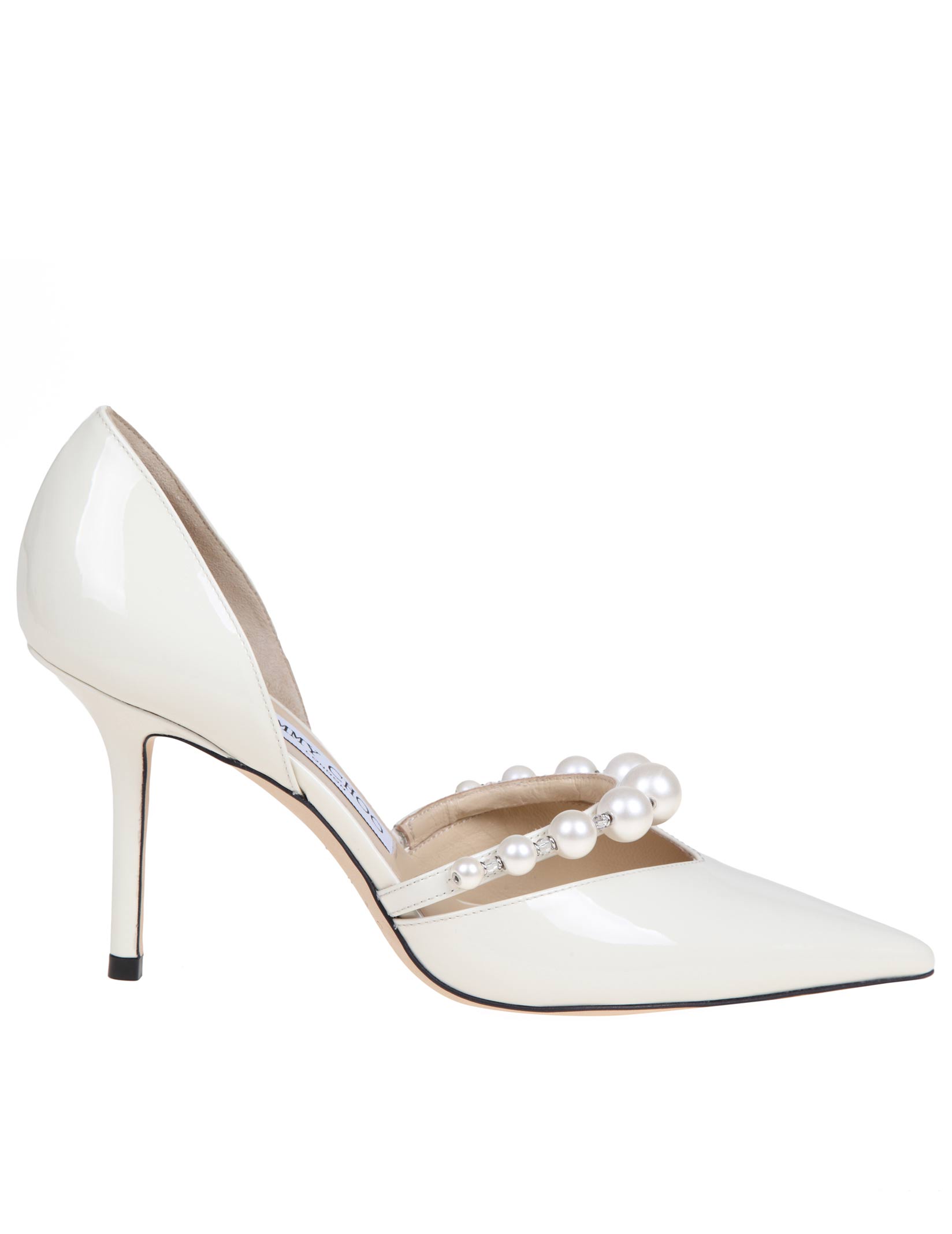 JIMMY CHOO AURELIE 85 DECOLLETE' IN PELLE CON PERLE APPLICATE