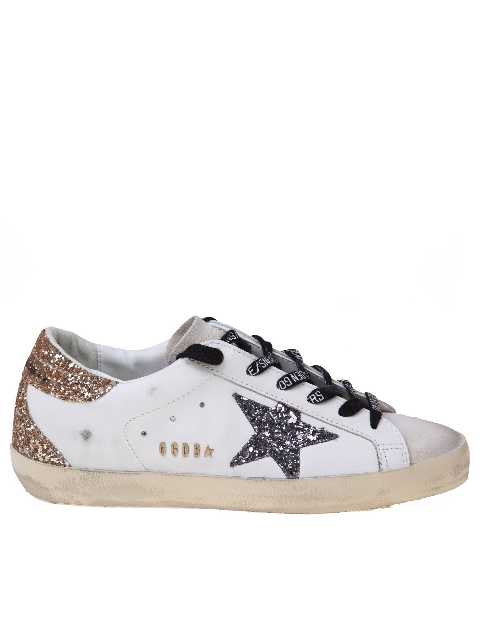GOLDEN GOOSE SUPERSTAR LEATHER SNEAKERS WITH GLITTER STAR