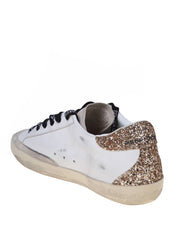 GOLDEN GOOSE SUPERSTAR LEATHER SNEAKERS WITH GLITTER STAR