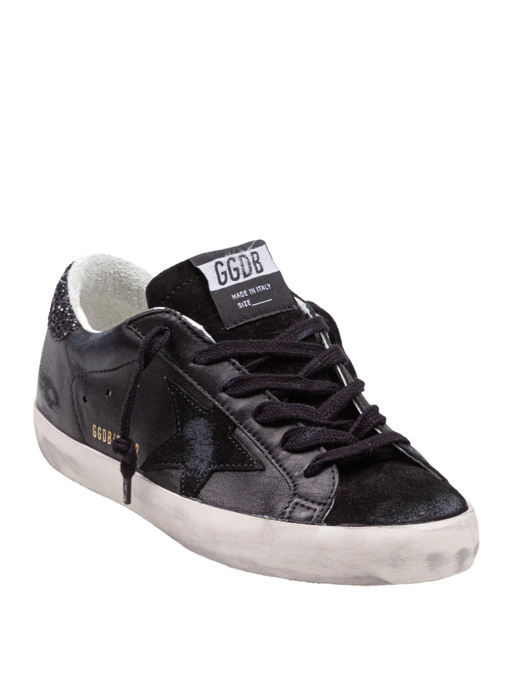 GOLDEN GOOSE SNEAKERS SUPER STAR IN PELLE E CAMOSCIO COLORE NERO