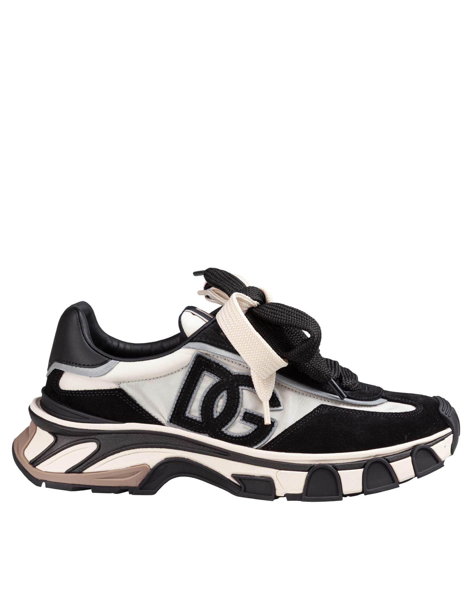 DOLCE & GABBANA COUTRY ROAD NYLON AND LEATHER SNEAKERS IN IVORY AND BLACK