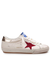 GOLDEN GOOSE SUPER STAR LEATHER SNEAKERS WITH RED STAR