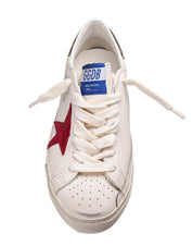 GOLDEN GOOSE SUPER STAR LEATHER SNEAKERS WITH RED STAR