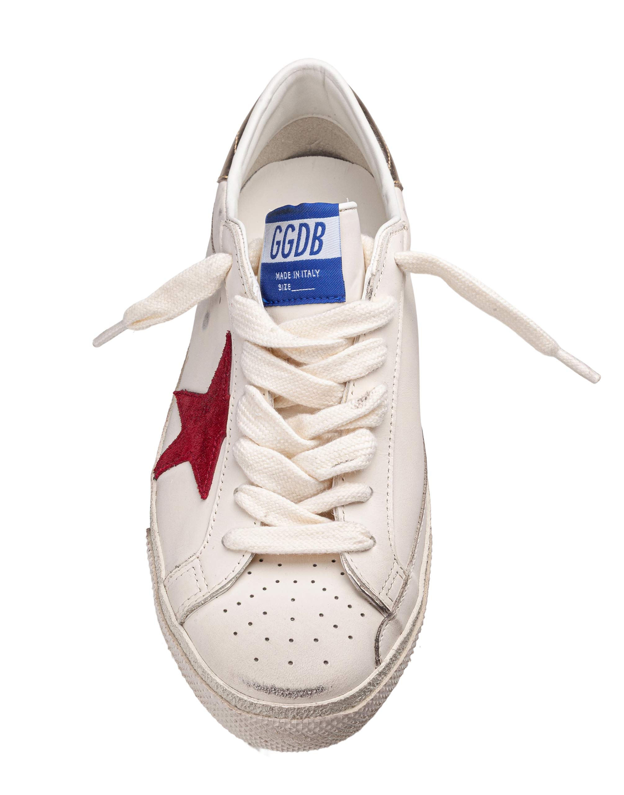 GOLDEN GOOSE SUPER STAR LEATHER SNEAKERS WITH RED STAR