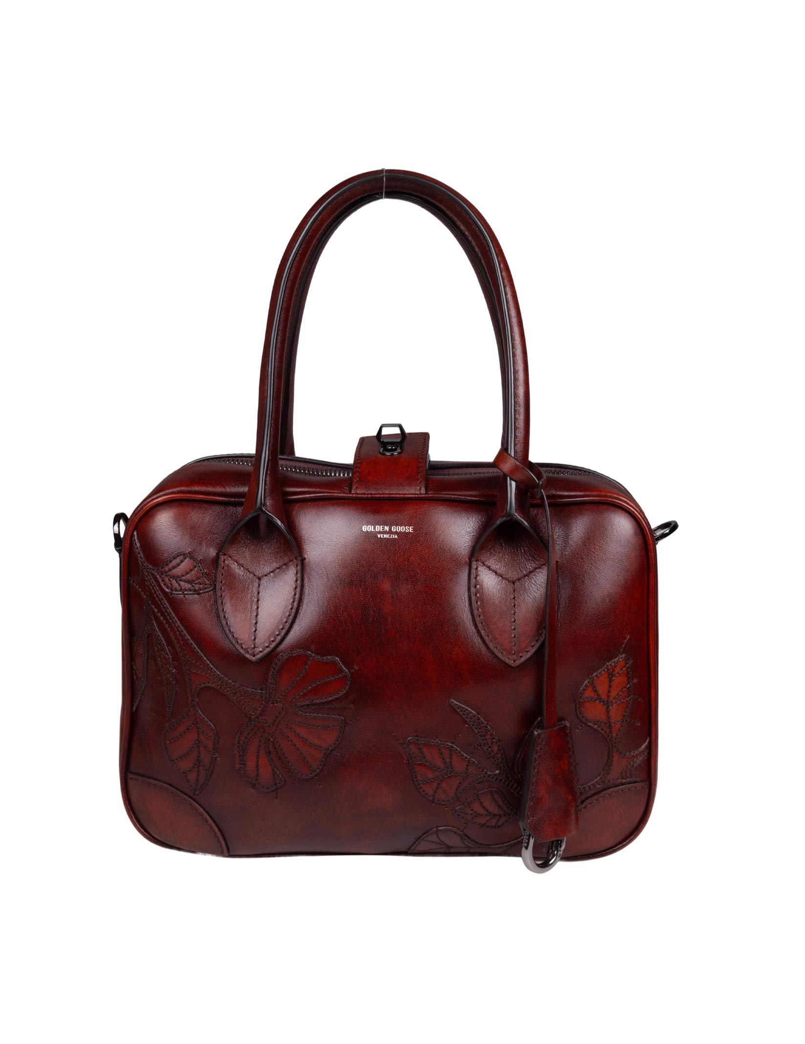 GOLDEN GOOSE BORSA A MANO VITA BAG IN PELLE VINTAGE CON FIORI RICAMATI