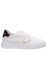 PHILIPPE MODEL TEMPLE LOW SNEAKERS IN WHITE AND BROWN LEATHER
