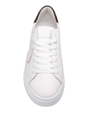 PHILIPPE MODEL TEMPLE LOW SNEAKERS IN WHITE AND BROWN LEATHER