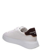PHILIPPE MODEL TEMPLE LOW SNEAKERS IN WHITE AND BROWN LEATHER