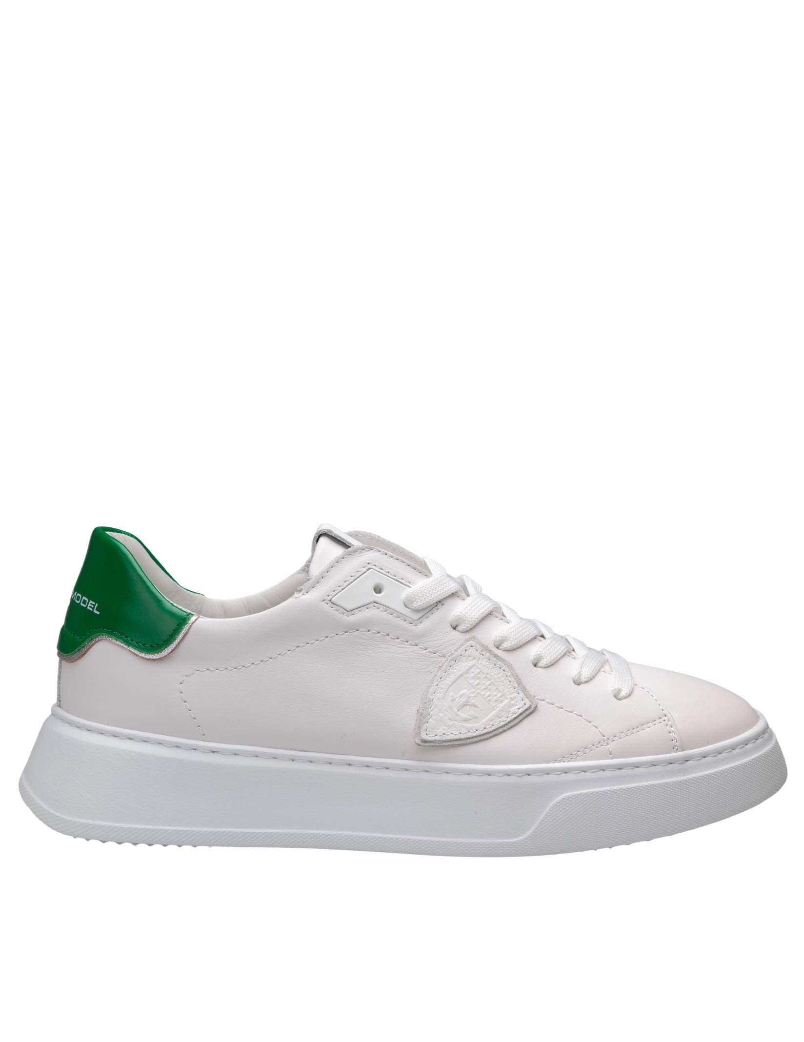 PHILIPPE MODEL SNEAKERS TEMPLE LOW IN PELLE BIANCA E VERDE