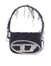 DIESEL BORSA 1DR IN DENIM NERO CON CRISTALLI APPLICATI
