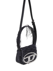 DIESEL BORSA 1DR IN DENIM NERO CON CRISTALLI APPLICATI