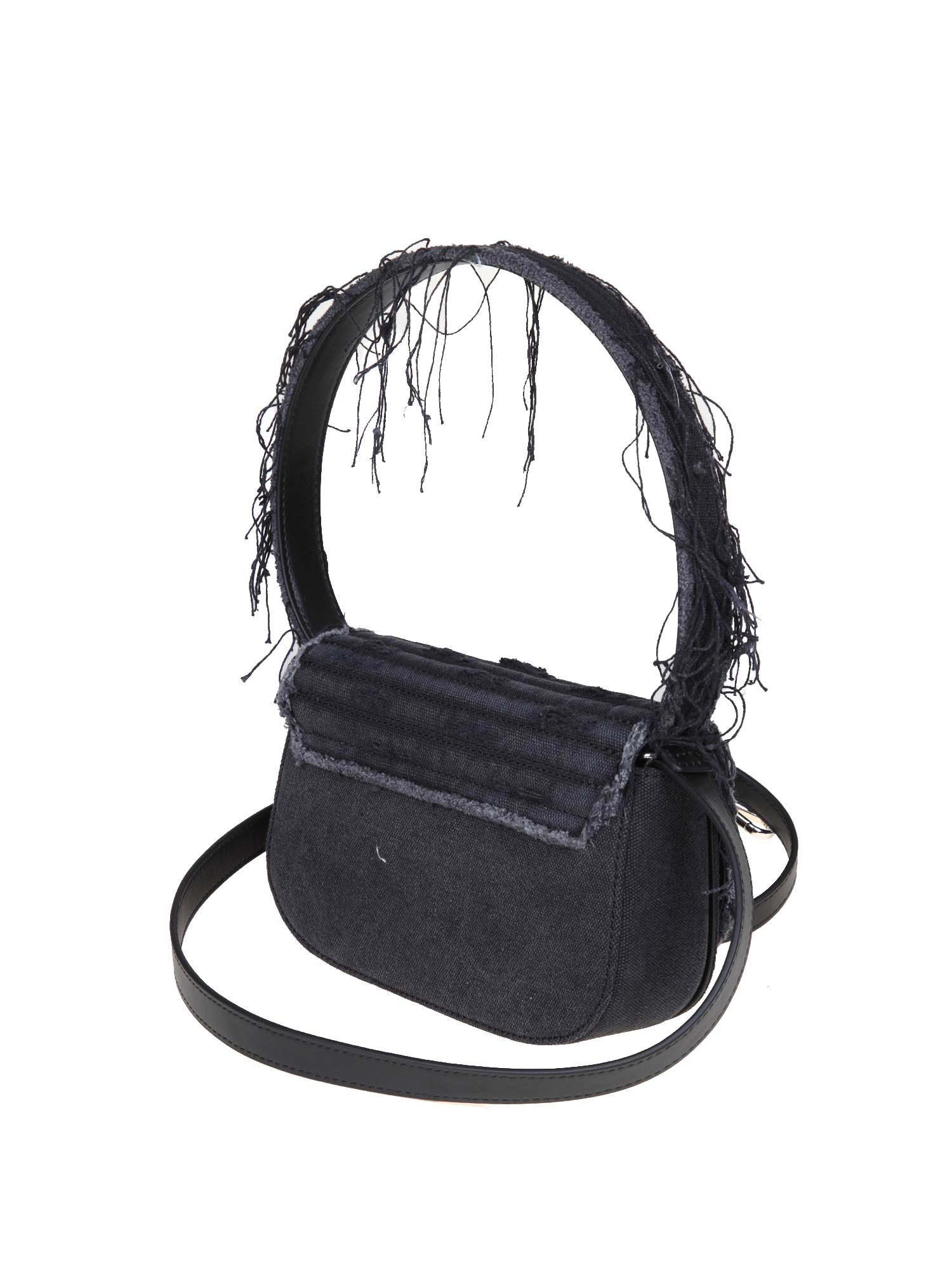DIESEL BORSA 1DR IN DENIM NERO CON CRISTALLI APPLICATI