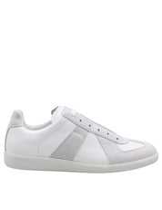 MAISON MARGIELA REPLICA LEATHER AND SUEDE SNEAKERS IN WHITE