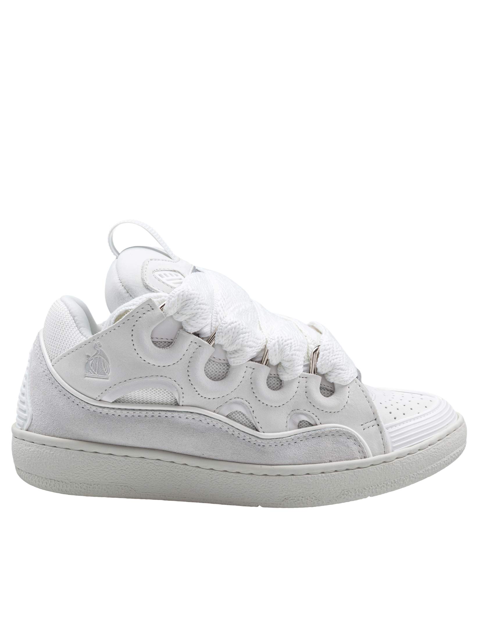 LANVIN SNEAKERS CURB IN PELLE  E TESSUTO COLORE BIANCO