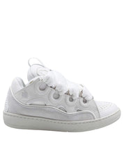 LANVIN SNEAKERS CURB IN PELLE  E TESSUTO COLORE BIANCO