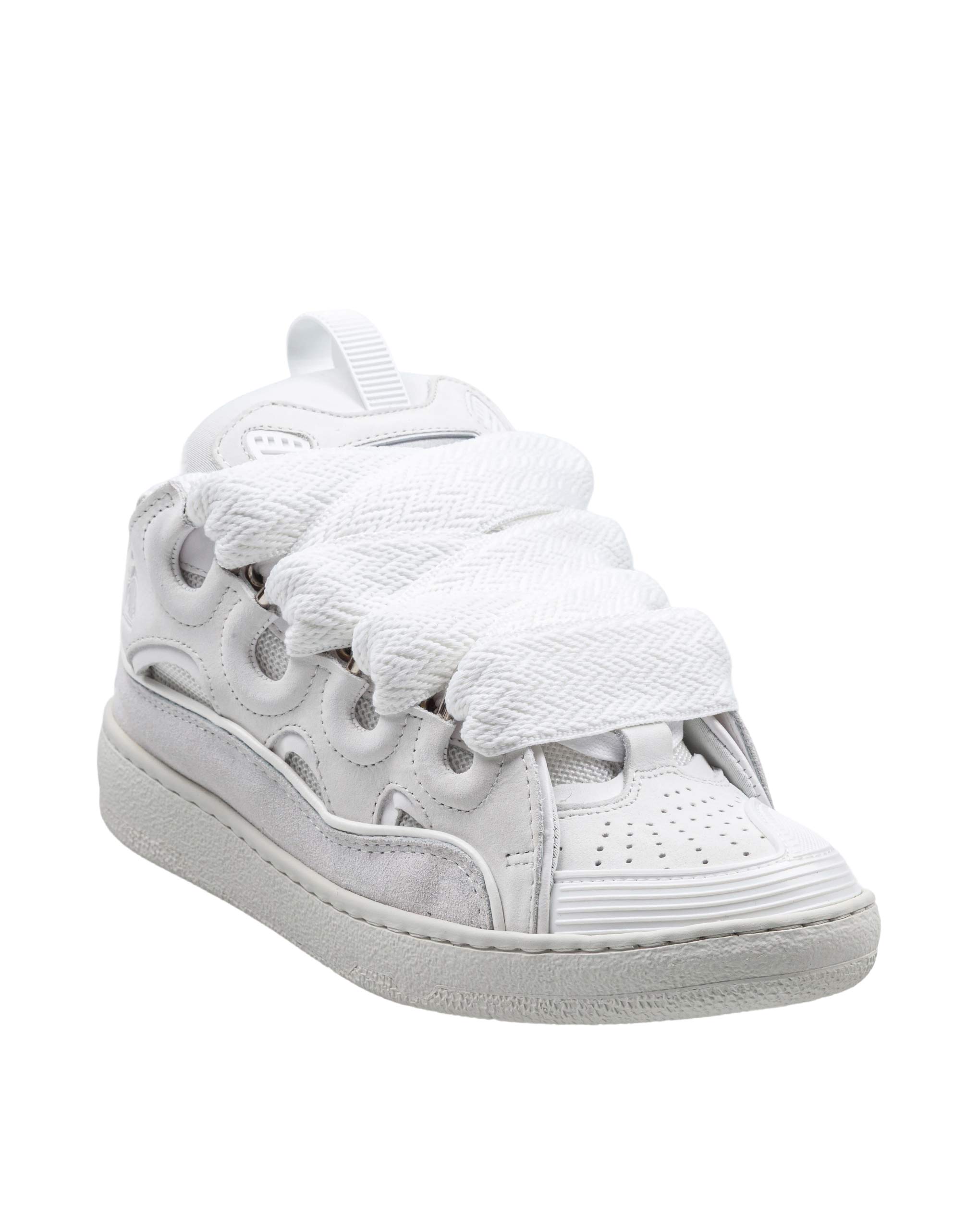 LANVIN SNEAKERS CURB IN PELLE  E TESSUTO COLORE BIANCO