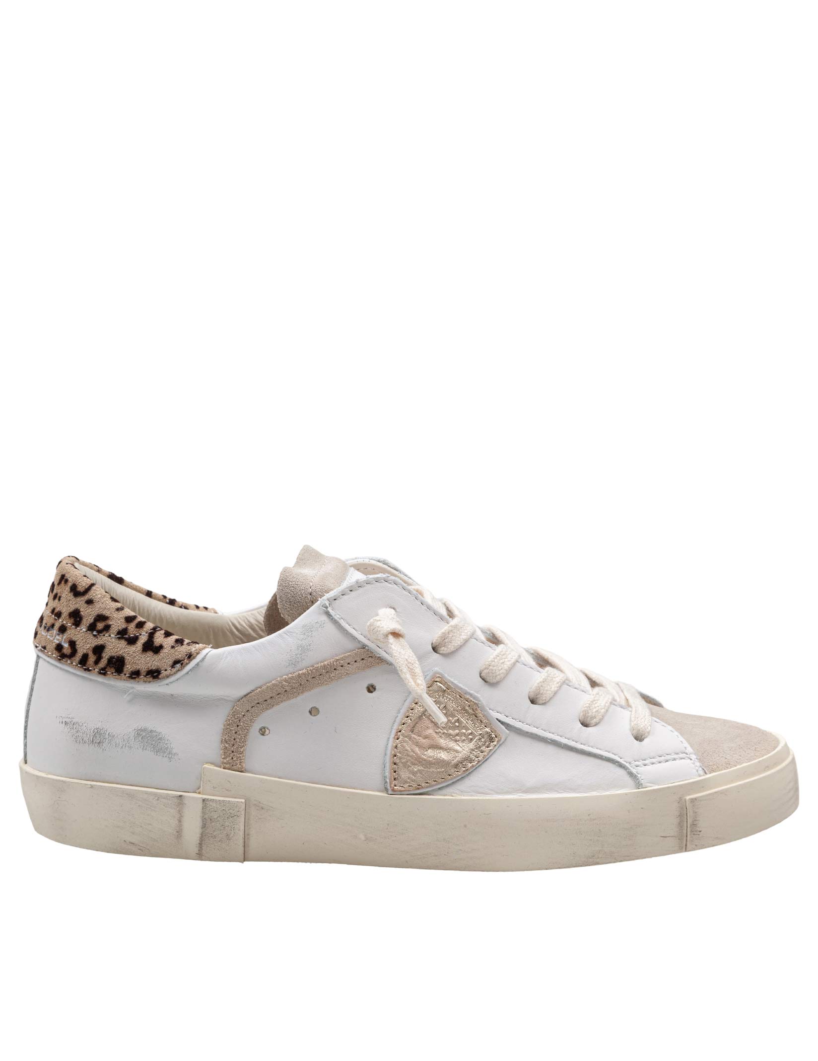 PHILIPPE MODEL SNEAKERS PRSX IN WHITE AND SPOTTED LEATHER AND SUEDE