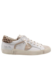 PHILIPPE MODEL SNEAKERS PRSX IN WHITE AND SPOTTED LEATHER AND SUEDE