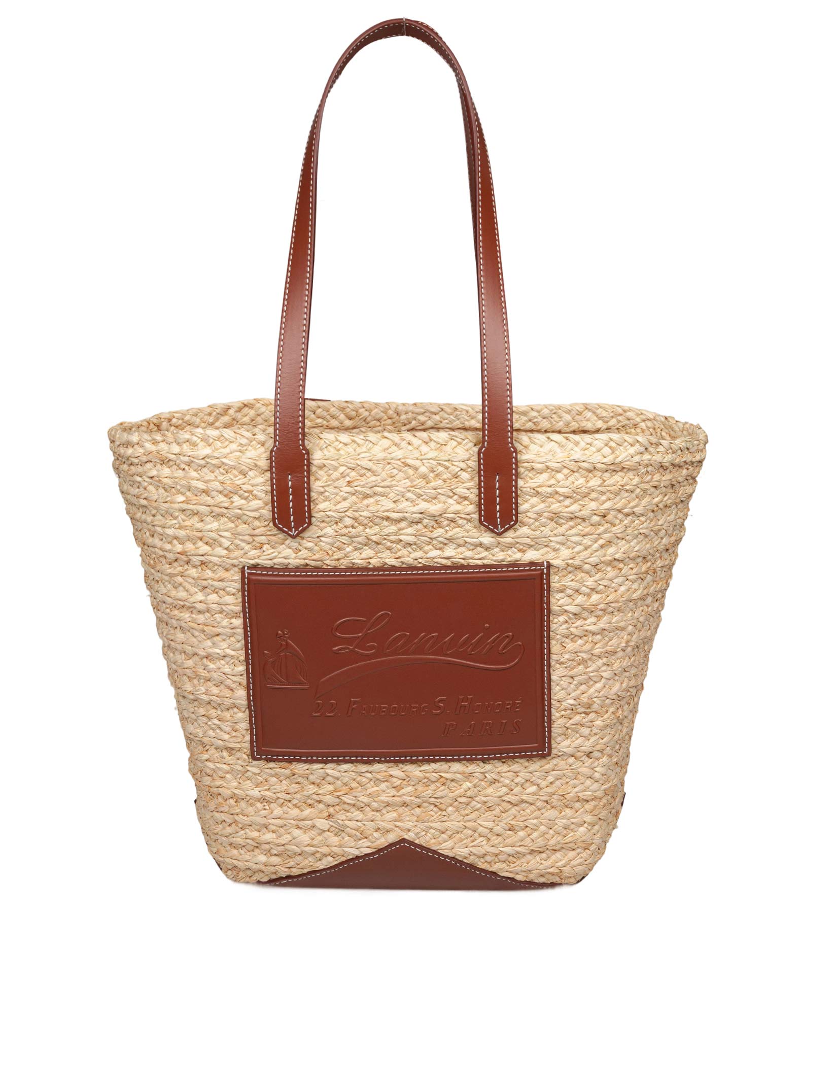 LANVIN RAFFIA AND LEATHER SHOPPING CATCH