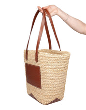 LANVIN RAFFIA AND LEATHER SHOPPING CATCH